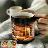 Keramiktasse mit magischem Bücherregal und Temperatureffekt