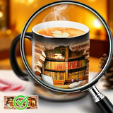 Keramiktasse mit magischem Bücherregal und Temperatureffekt