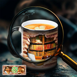Keramiktasse mit magischem Bücherregal und Temperatureffekt